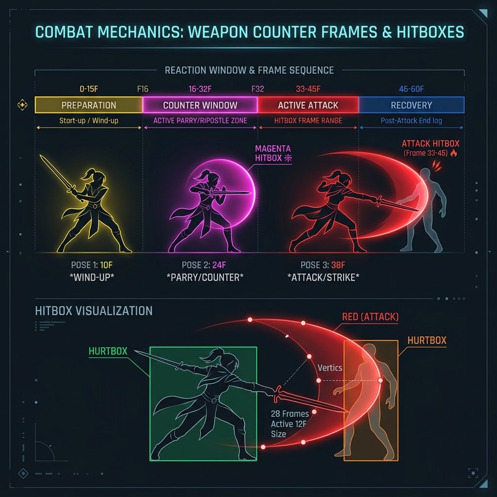 Premium minimalist diagram of weapon counter frame data