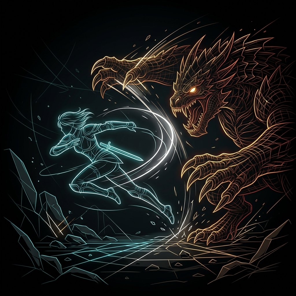 Sleek minimalist illustration of perfect evasion mechanics